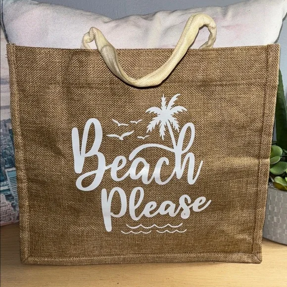 Chic Brown Beach Tote with Palm Print - Picture 2 of 11